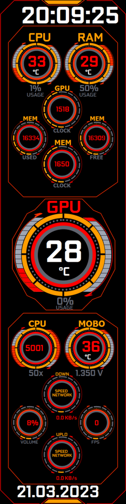 AIDA64 Skin Red/Yellow Theme HUD 480x1920 - AIDA Skins