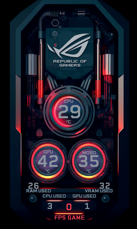 AIDA64 Skin Republic of Gamers Dark HUD 480x800 - AIDA Skins