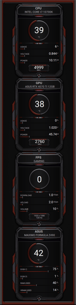 AIDA64 Skin Scarlet Red HUD 480x1920 - AIDA Skins