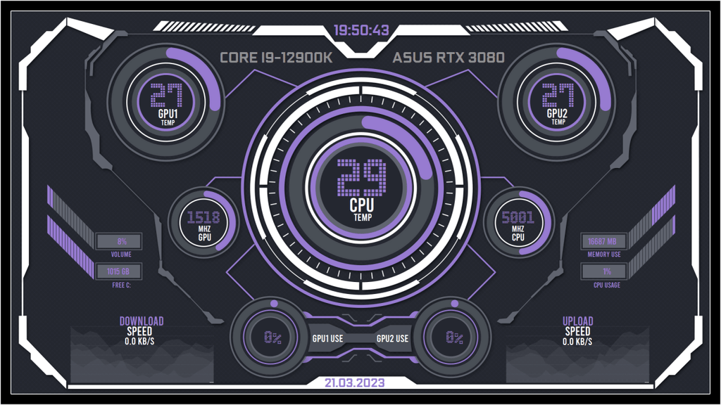 AIDA64 Skin Sci-fi Reactor HUD 1920x1080 - AIDA Skins