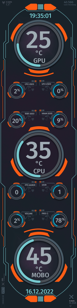AIDA64 Skin Sci-fi Theme HUD 480x1920 - AIDA Skins