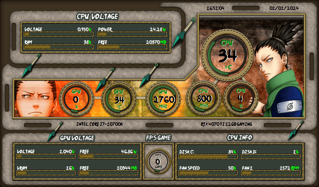 AIDA64 Skin Shikamaru HUD 1024x600 - AIDA Skins