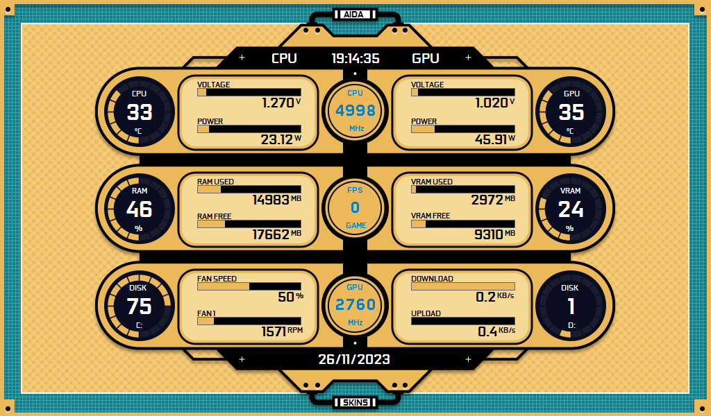 AIDA64 Skin SolarSync HUD 1024x600 - AIDA Skins