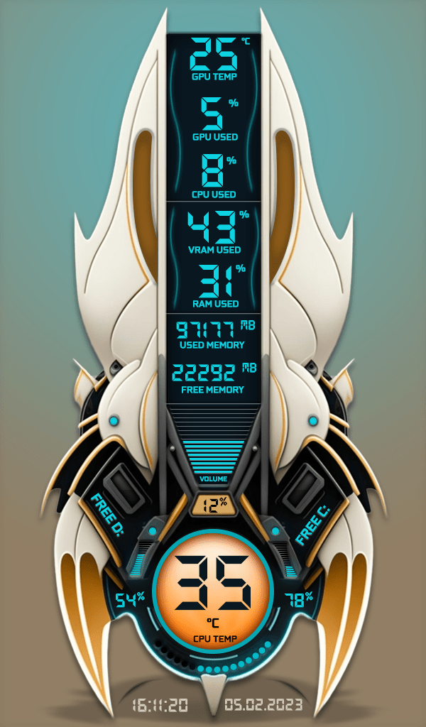 AIDA64 Skin Spacecraft HUD 600x1024 - AIDA Skins