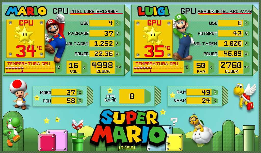 AIDA64 Skin Super Plumbers HUD 1024x600 - AIDA Skins