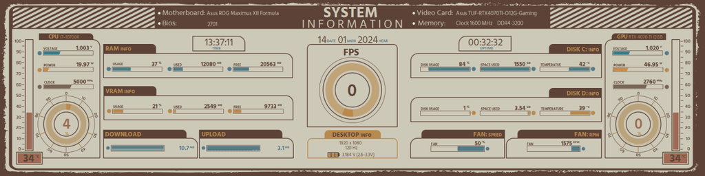 AIDA64 Skin System Inf HUD 1920x480 - AIDA Skins