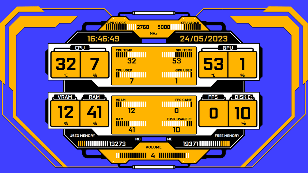 AIDA64 Skin Template Yellow HUD 1920x1080 - AIDA Skins