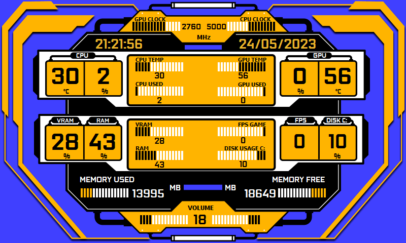 AIDA64 Skin Yellow Template HUD 800x480 - AIDA Skins