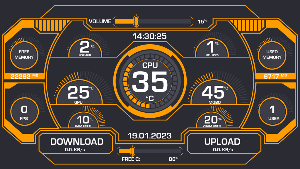 AIDA64 Skin Yellow/Grey HUD 1920x1080 - AIDA Skins