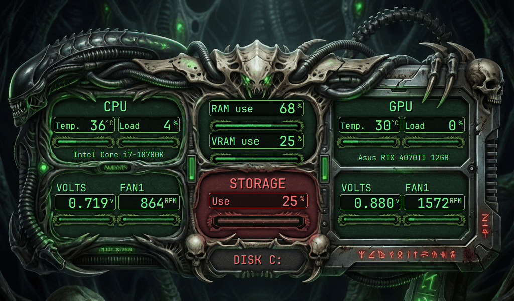AIDA64 Skin Alien Apex Predator HUD 1024x600 - AIDA Skins