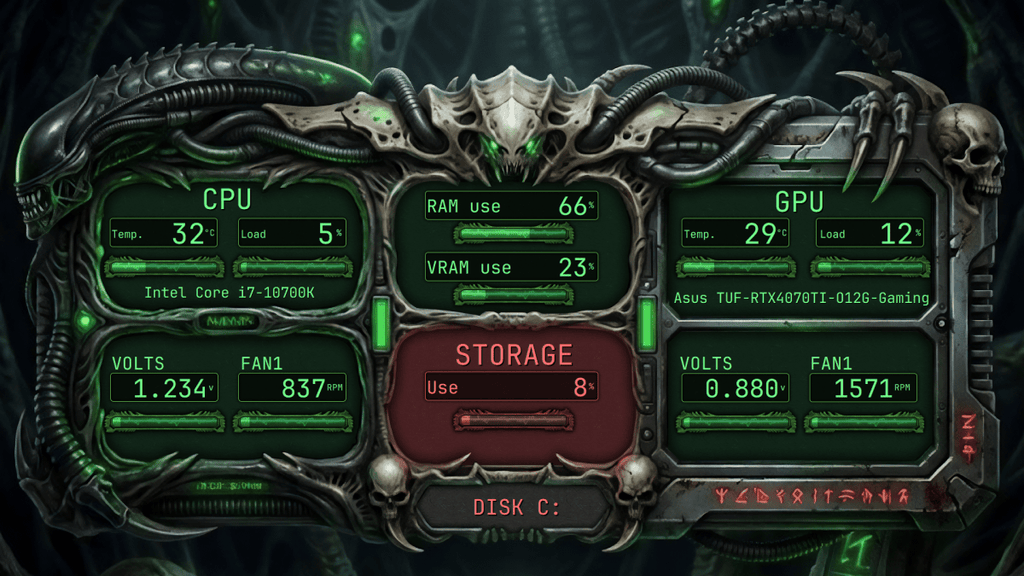 AIDA64 Skin Alien Apex Predator HUD 1920x1080 - AIDA Skins