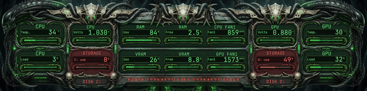 AIDA64 Skin Alien Apex Predator HUD 1920x480 - AIDA Skins | AIDA Skins