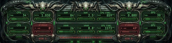 AIDA64 Skin Alien Apex Predator HUD 1920x480 - AIDA Skins