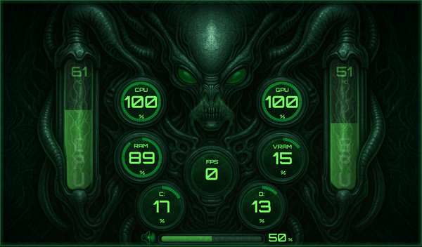 AIDA64 Skin Alien Predator HUD 1024x600 - AIDA Skins