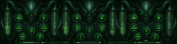 AIDA64 Skin Alien Predator HUD 1920x480 - AIDA Skins
