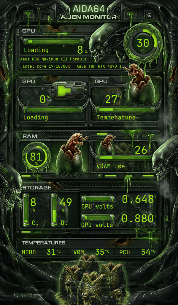 AIDA64 Skin Alien Romulus HUD 600x1024 - AIDA Skins