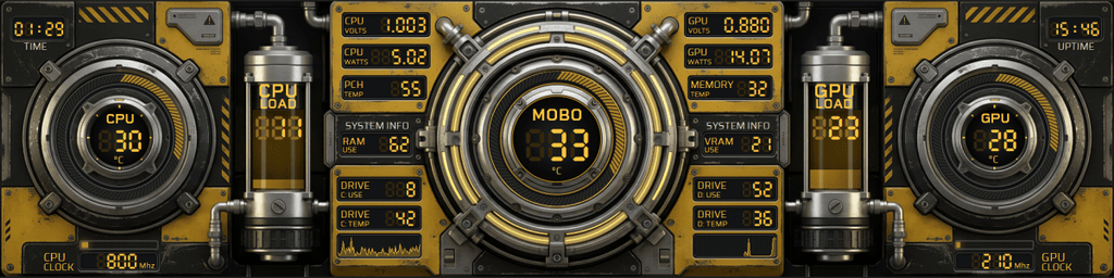 AIDA64 Skin Amberflow HUD 1920x480 - AIDA Skins