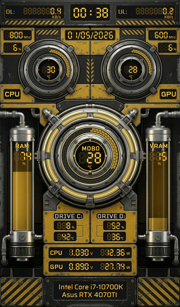 AIDA64 Skin Amberflow HUD 600x1024 - AIDA Skins
