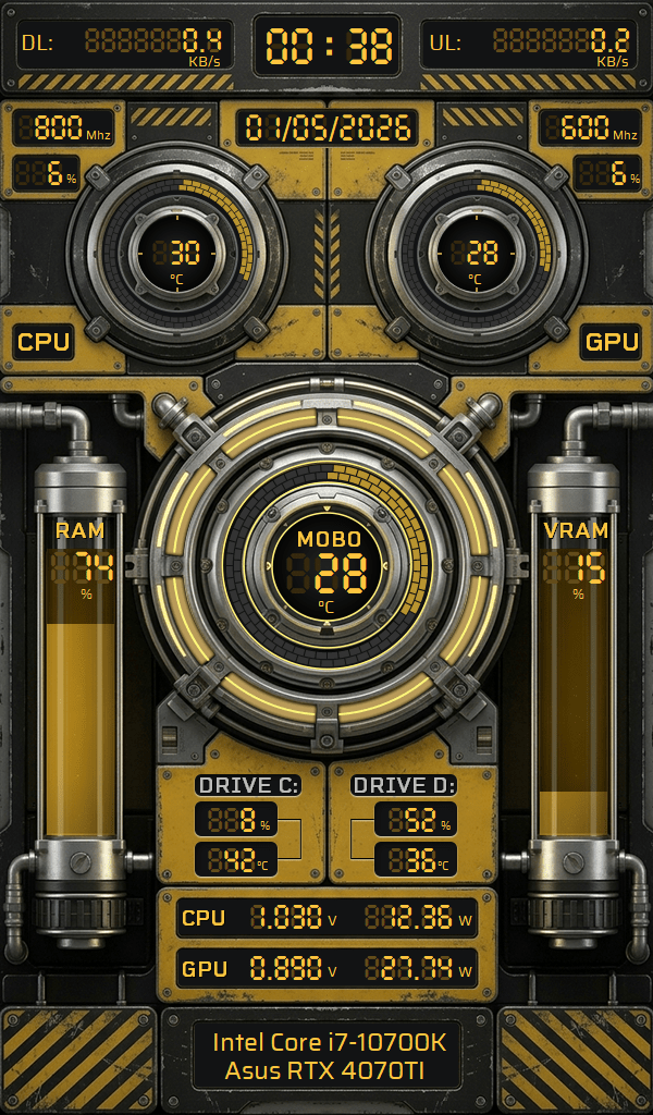 AIDA64 Skin Amberflow HUD 600x1024 - AIDA Skins