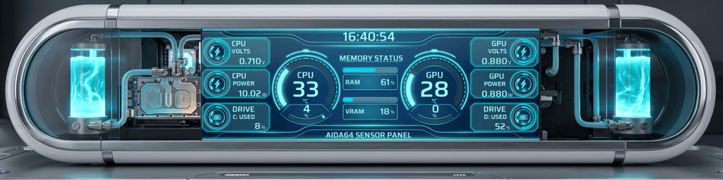 AIDA64 Skin AquaCore HUD 1920x480 - AIDA Skins
