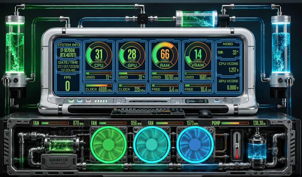 AIDA64 Skin AquaFlux HUD 1024x600 - AIDA Skins
