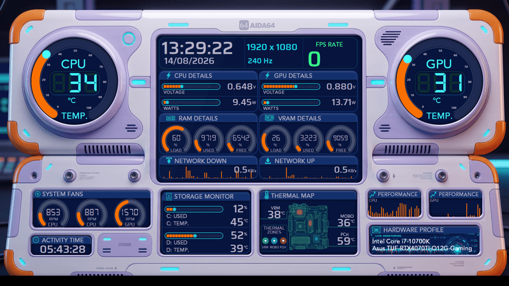 AIDA64 Skin Aurora Deck HUD 1920x1080 - AIDA Skins
