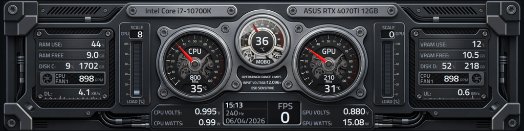AIDA64 Skin Black Hangar HUD 1920x480 - AIDA Skins