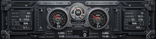 AIDA64 Skin Black Hangar HUD 1920x480 - AIDA Skins