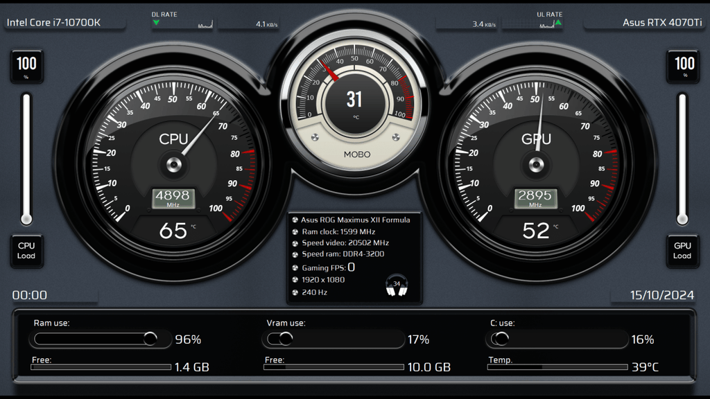 AIDA64 Skin Black Speedometer HUD 1920x1080 - AIDA Skins