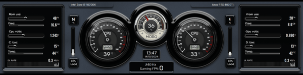 AIDA64 Skin Black Speedometer HUD 1920x480 - AIDA Skins