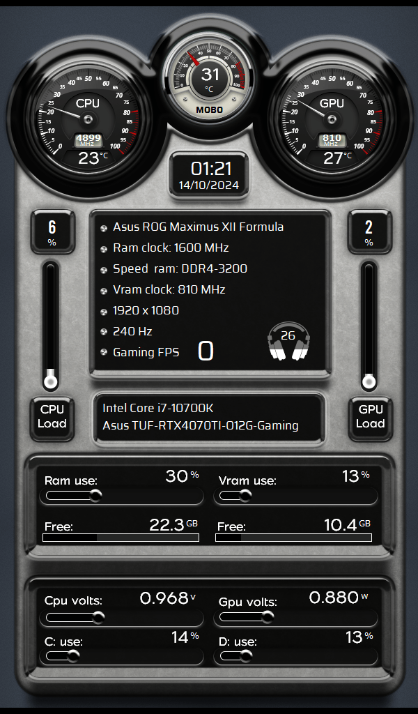 AIDA64 Skin Black Speedometer HUD 600x1024 - AIDA Skins