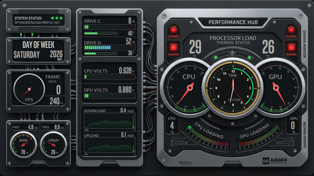 AIDA64 Skin BlackSteel Monitor HUD 1920x1080 - AIDA Skins