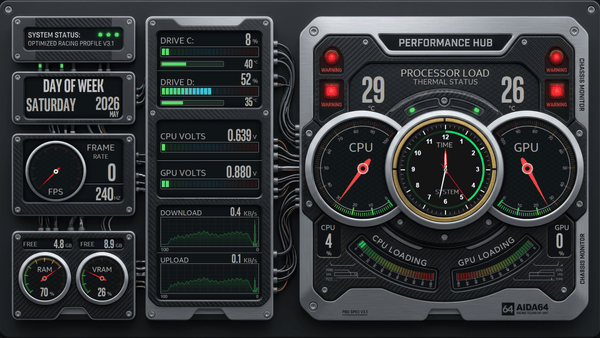 AIDA64 Skin BlackSteel Monitor HUD 1920x1080 - AIDA Skins