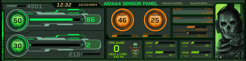 AIDA64 Skin Call of Duty HUD 1920x480 - AIDA Skins