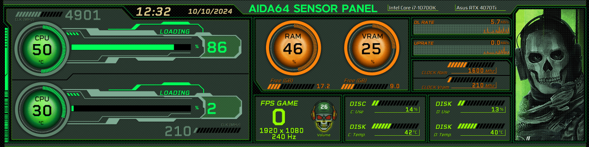 AIDA64 Skin Call of Duty HUD 1920x480 - AIDA Skins | AIDA Skins