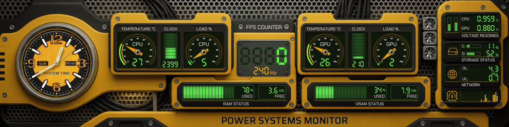 AIDA64 Skin Caterpillar HUD 1920x480 - AIDA Skins
