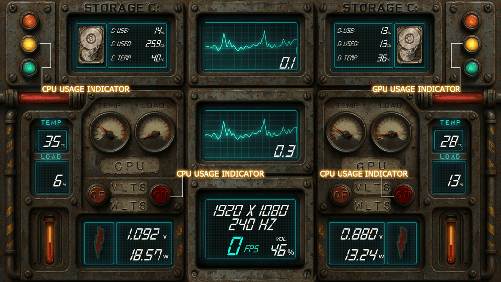 AIDA64 Skin CircuitRust HUD 1920x1080 - AIDA Skins