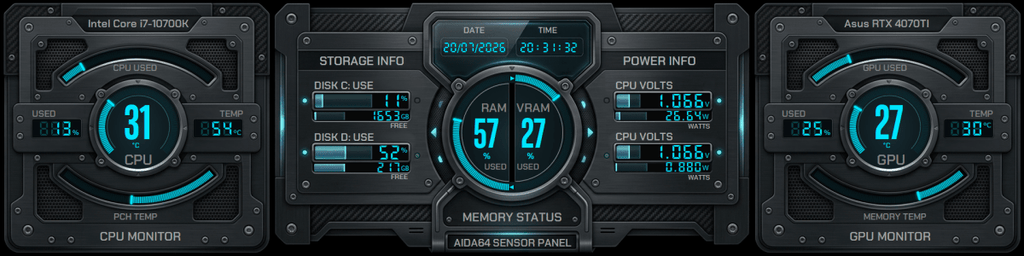 AIDA64 Skin Cobalt Protocol HUD 1920x480 - AIDA Skins