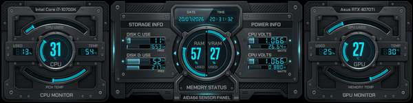 AIDA64 Skin Cobalt Protocol HUD 1920x480 - AIDA Skins