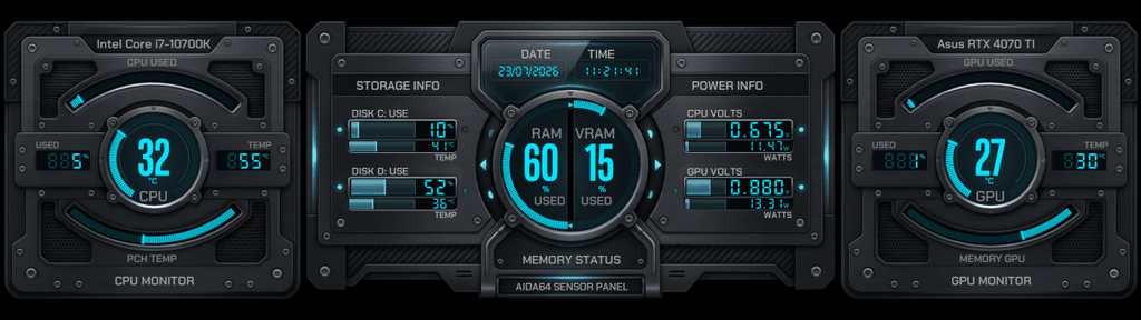 AIDA64 Skin Cobalt Protocol HUD 2560x720 - AIDA Skins