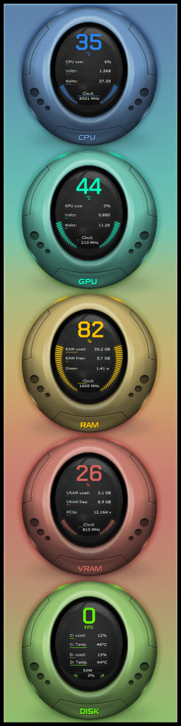 AIDA64 Skin Colored Orbits HUD 480x1920 - AIDA Skins