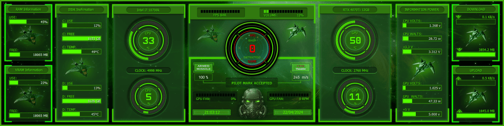 AIDA64 Skin Commander HUD 1920x480 - AIDA Skins