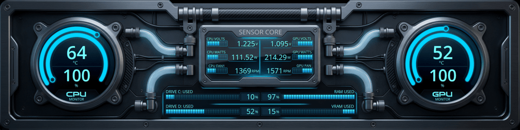 AIDA64 Skin Coolant X HUD 1920x480 - AIDA Skins