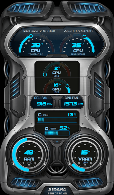 AIDA64 Skin CyberDrive HUD 600x1024 - AIDA Skins