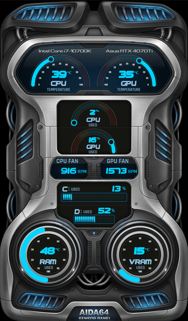 AIDA64 Skin CyberDrive HUD 600x1024 - AIDA Skins