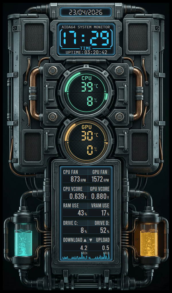 AIDA64 Skin Dark Fusion HUD 600x1024 - AIDA Skins