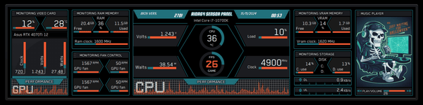 AIDA64 Skin Darkwave Control HUD 1920x480 - AIDA Skins