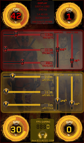 AIDA64 Skin Deadpool Wolverine HUD 600x1024 - AIDA Skins