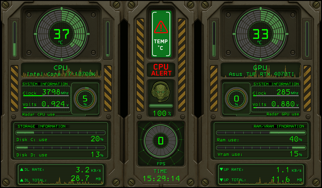 AIDA64 Skin Deep Space HUD 1024x600 - AIDA Skins
