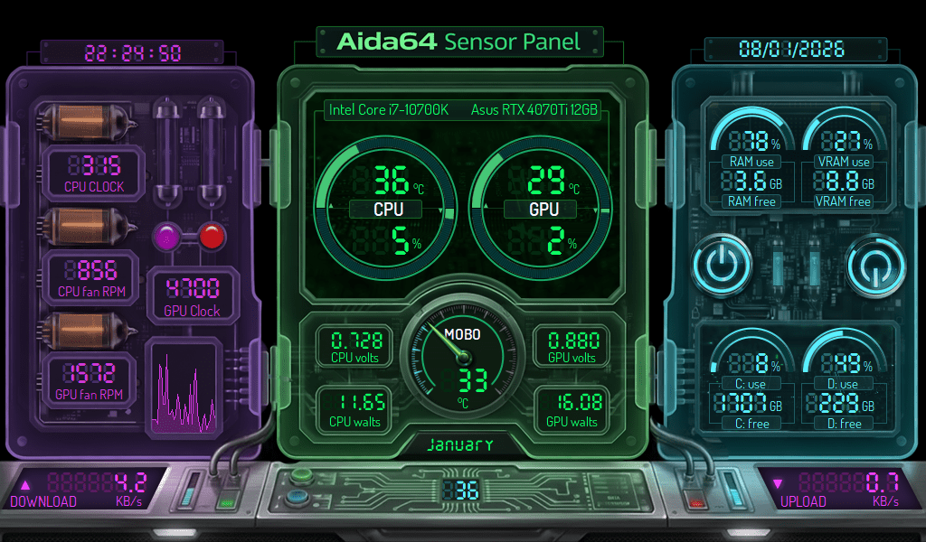 AIDA64 Skin Digital Circuit HUD 1024x600 - AIDA Skins